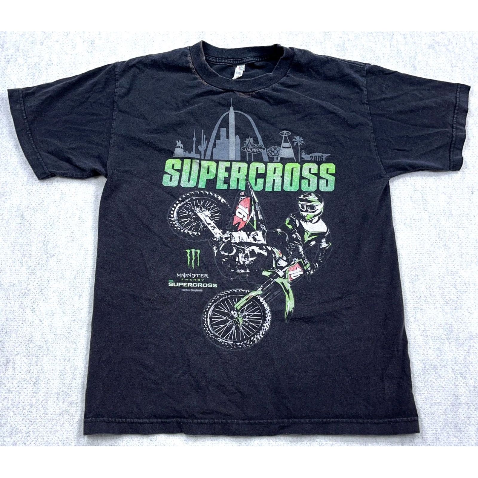 Vintage VINTAGE AL Style Supercross Shirt Men M Black Graphic Print Tee 90s Grunge Las Vegas Monster Energy Logo Shirt Mens Size US M / EU 48-50 / 2 - 2 Thumbnail