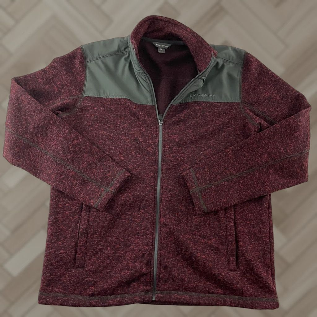 Eddie Bauer VINTAGE Eddie Bauer Full Zip Knit Fleece Jacket Mens Large Maroon Gray Better Sweater Jacket Men L Maroon Gray Fleece Post-1990s style? Size US L / EU 52-54 / 3 - 1 Thumbnail
