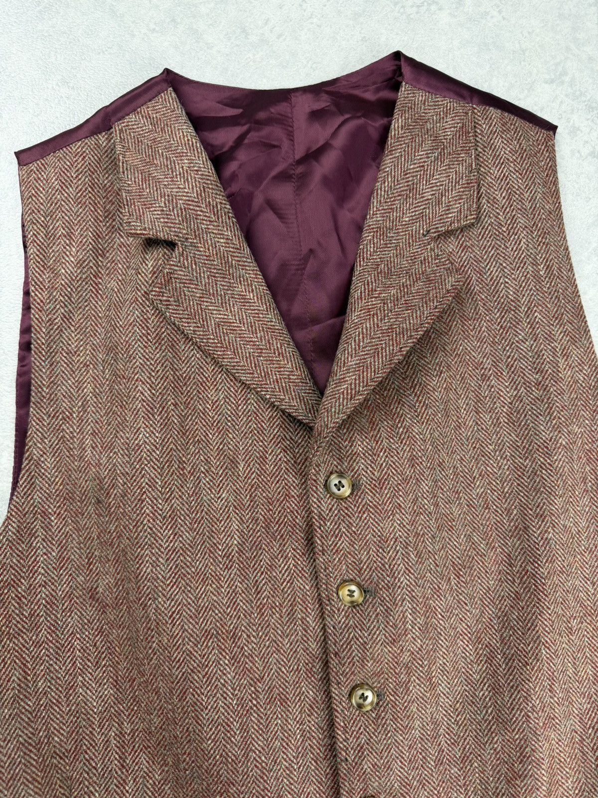 Other Tessitore Napoli Mens Wool Herringbone Vest Burgundy Size 42R - 5 Thumbnail