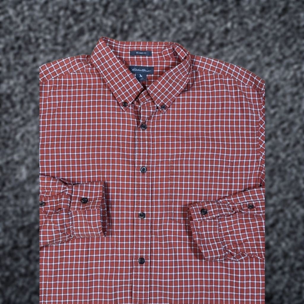 Eddie Bauer Eddie Bauer Button Shirt Mens LT Large Tall Relaxed Fit Orange White Plaid Size US L / EU 52-54 / 3 - 1 Thumbnail
