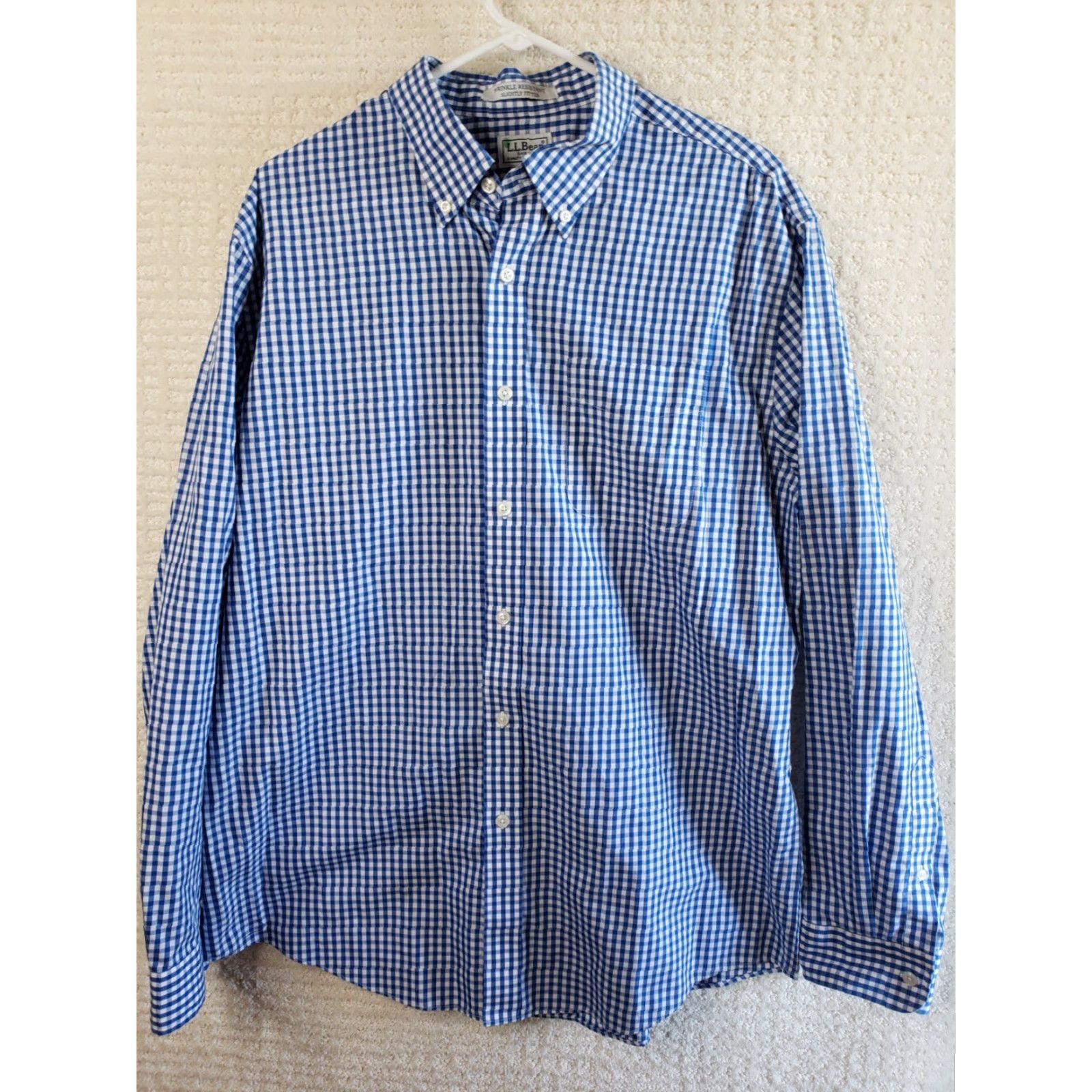 Vintage LL Bean Mens L Reg. Blue White Check Button-Up L. Sleeve Shirt Wrinkle Resistant Size US L / EU 52-54 / 3 - 2 Thumbnail