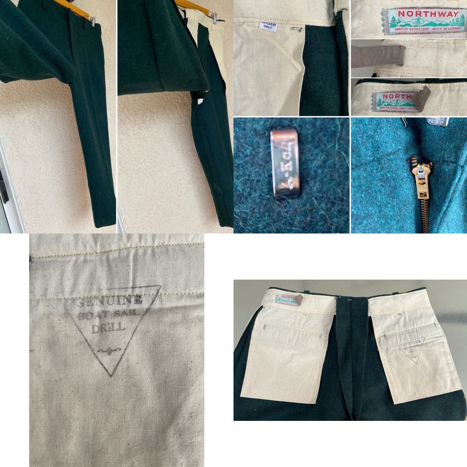 Vintage VINTAGE Northway Green Wool Outdoor Pants Talon Zipper Boat Sail Drill Pockets 34x30 Size US 34 / EU 50 - 8 Thumbnail