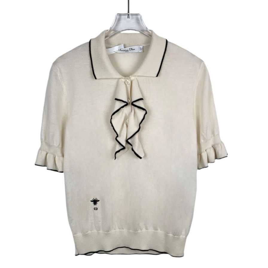 Dior Christian Dior Bee Embroidery Ruffled Hem Off-White Cashmere Size S / US 4 / IT 40 - 1 Thumbnail