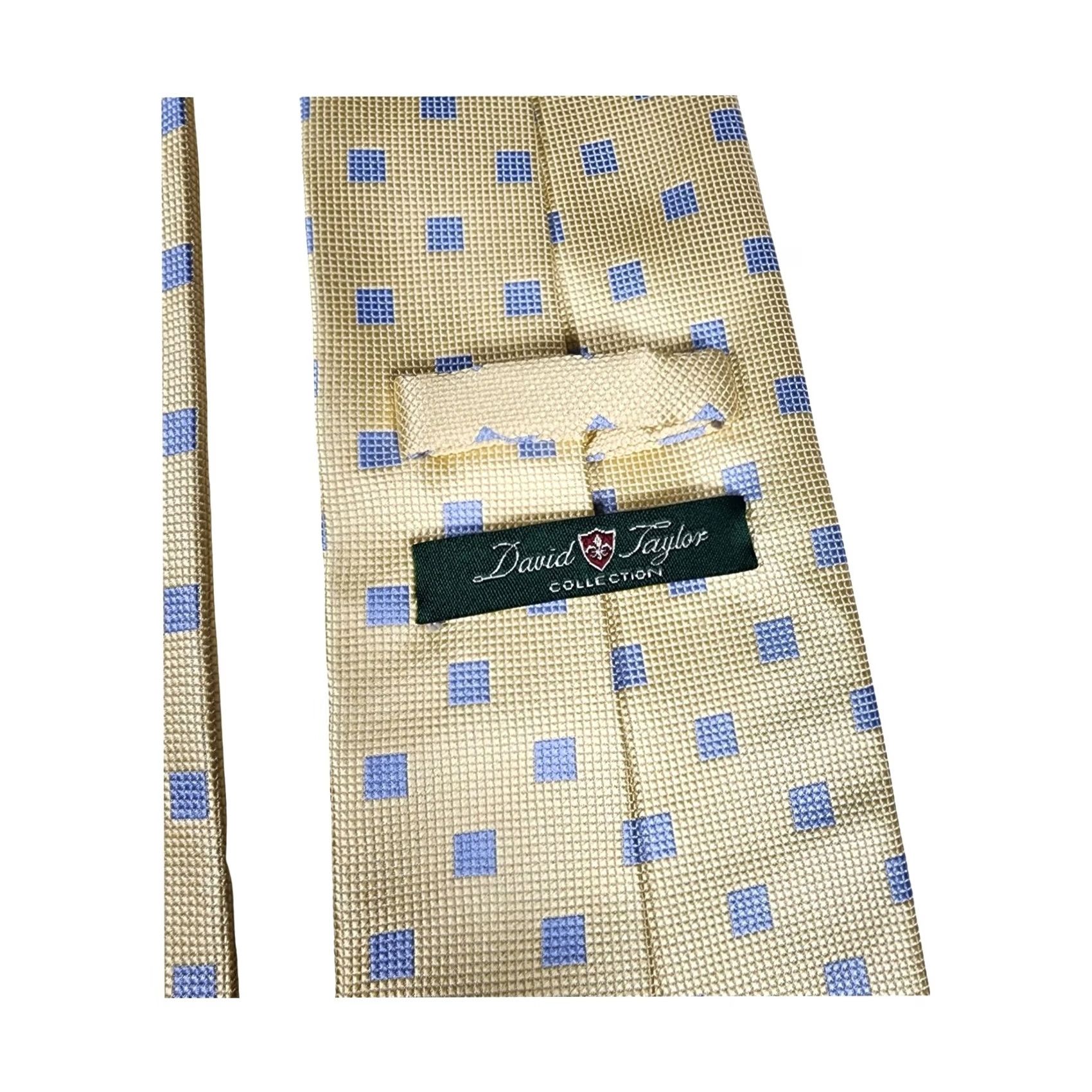 Vintage David Taylor Collection Silk Blend Tie Gold Blue Micro Dot Pattern Size ONE SIZE - 4 Thumbnail