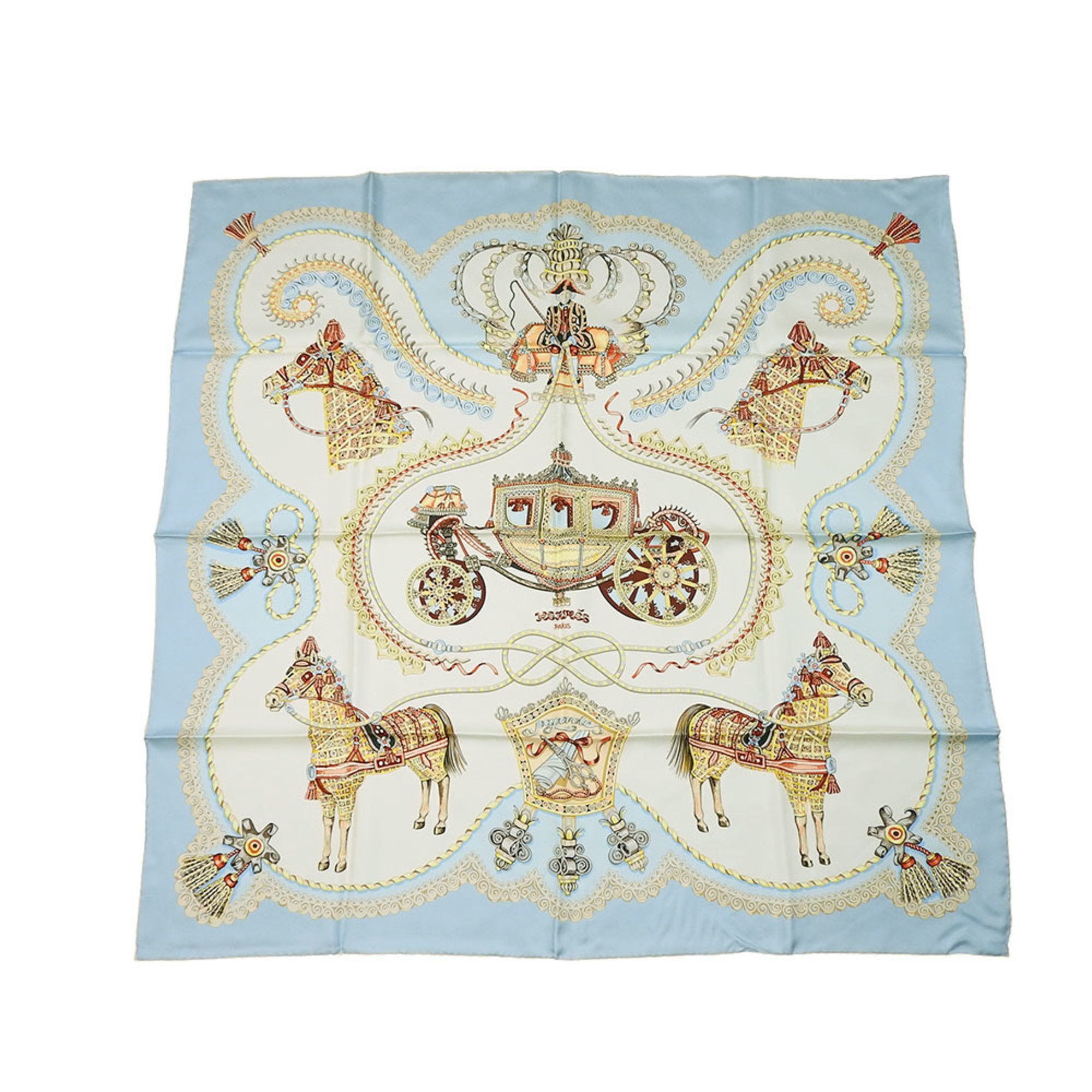 image of Hermes Carre 90 Scarf Silk Light Blue White Paperol Carriage Women's Hermes