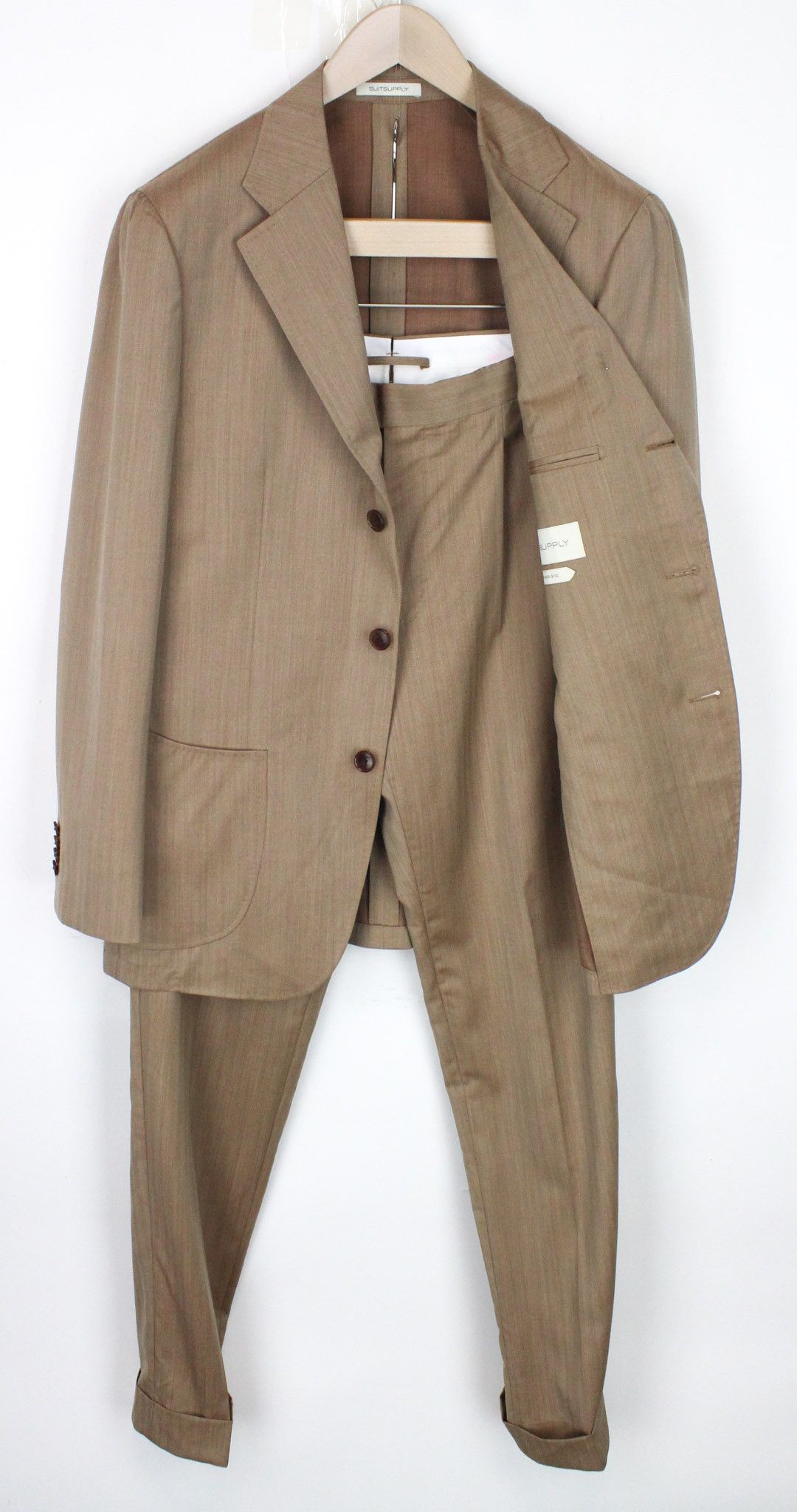 image of Suitsupply Havana Tulip Uk40R Wool S130 Brown Slim Heringbone 71132, Men's