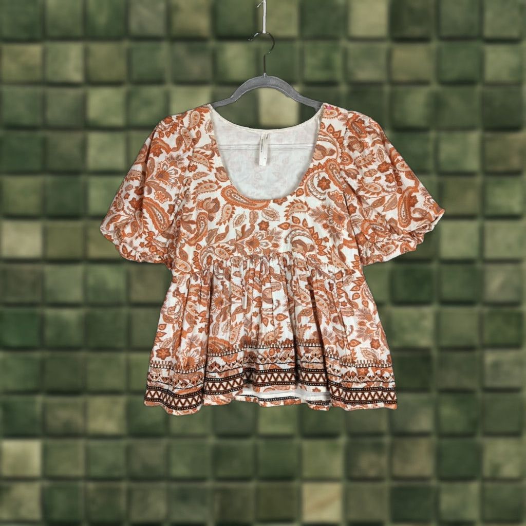 Anthropologie Anthropologie Blouse womens Multicolor Floral Puff Sleeve Boho Crochet? (Note: "Crochet" not in title) Size M / US 6-8 / IT 42-44 - 1 Thumbnail