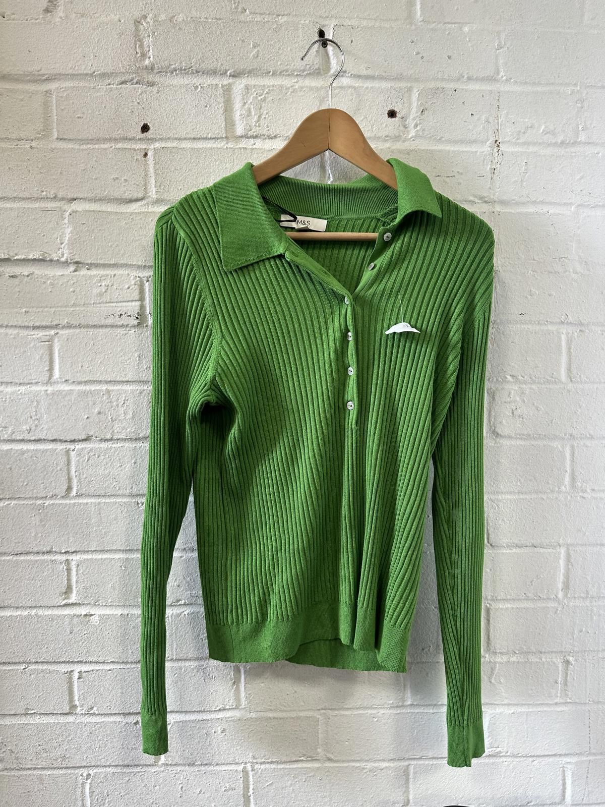 M.E. Sport Green Ribbed Long Sleeve Polo Sweater Size M / US 6-8 / IT 42-44 - 1 Thumbnail