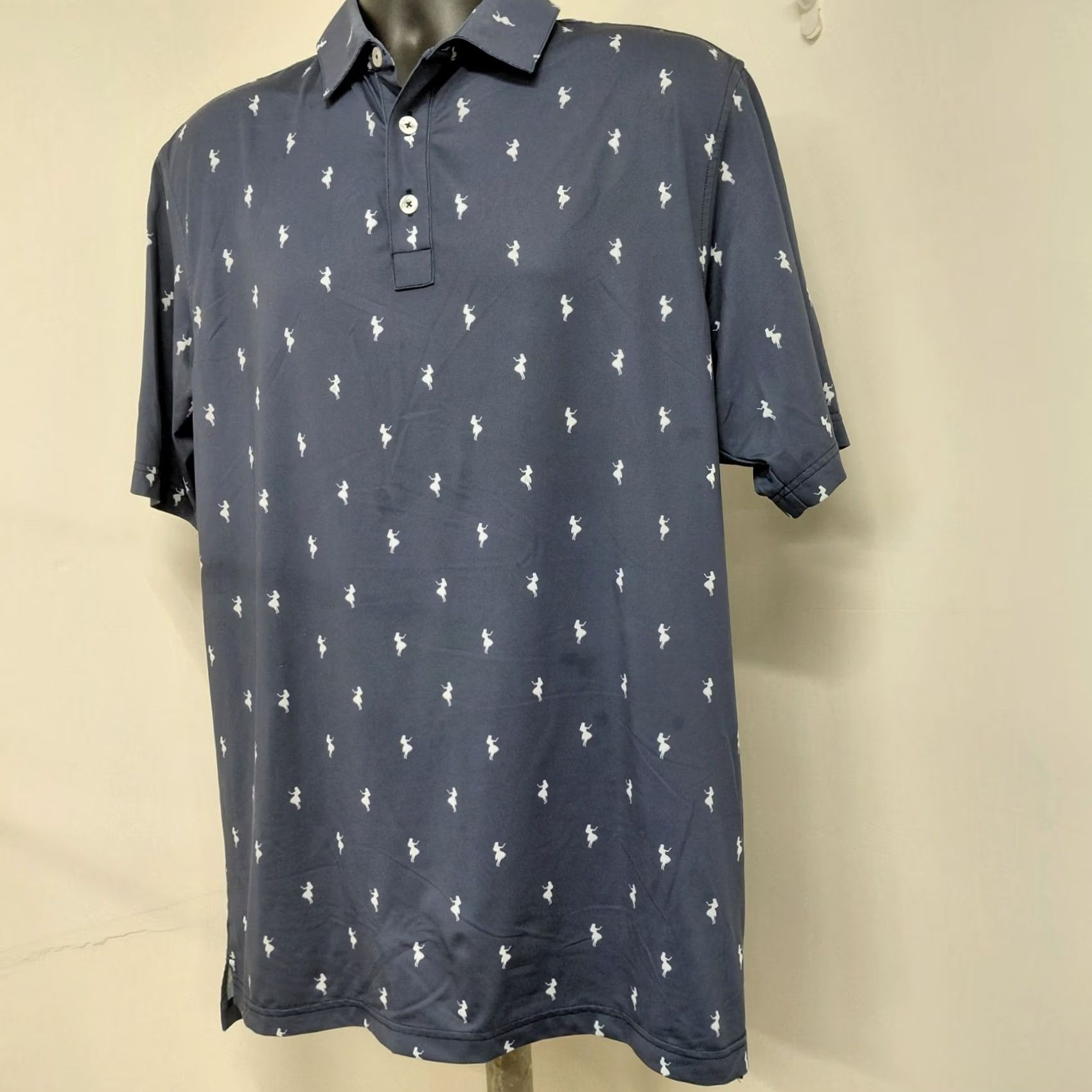 Vintage Straight Down Golf Polo Shirt Mens L Blue Performance Hula Dancer All Over Print Shirt Size US L / EU 52-54 / 3 - 3 Thumbnail