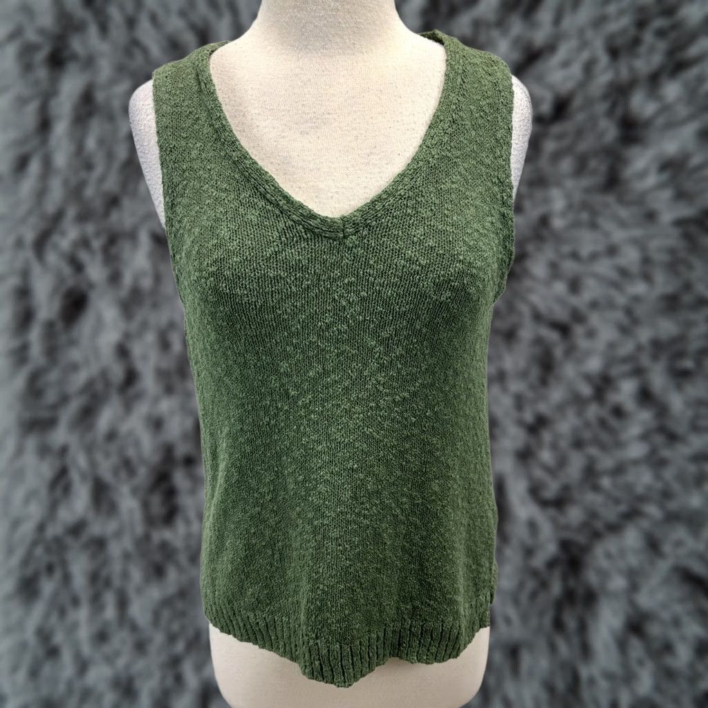 J.Crew J.CREW Knit Slub Sleeveless Sweater Women’s L Green Coastal Lagenlook V-Neck Pullover Boucle Knit Regular Size Size L / US 10 / IT 46 - 1 Thumbnail
