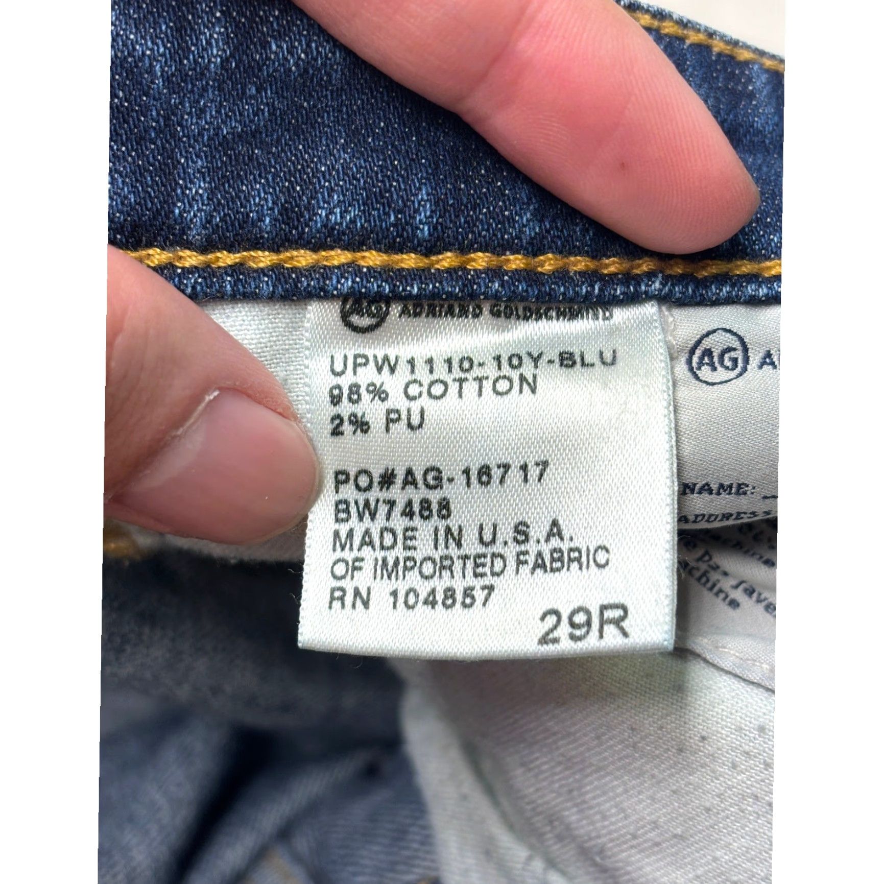 Vintage AG Adriano Goldschmied Stilt Jeans Blue Wash 29R L29 Made USA Slim Straight 5-Pocket Cotton Blend Stretch Womens Denim Size 24" / US 00 / IT 34 - 7 Thumbnail