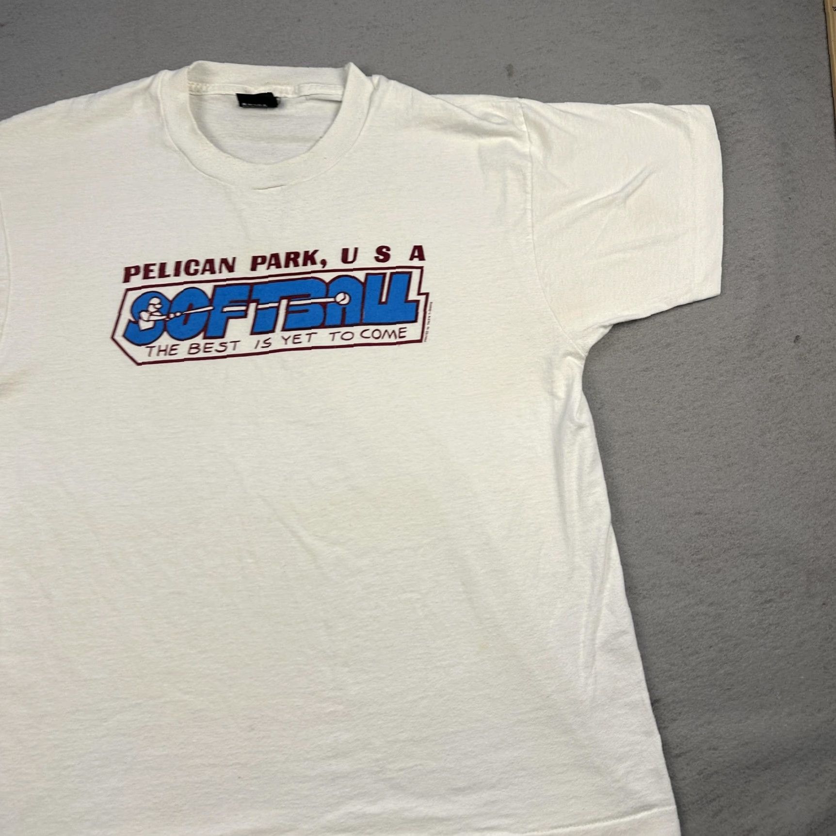 Vintage VINTAGE Screen Stars Best Pelican Park Softball Shirt Mens XL White Crew Neck Short Sleeve Graphic Print USA 90s Size US XL / EU 56 / 4 - 5 Thumbnail
