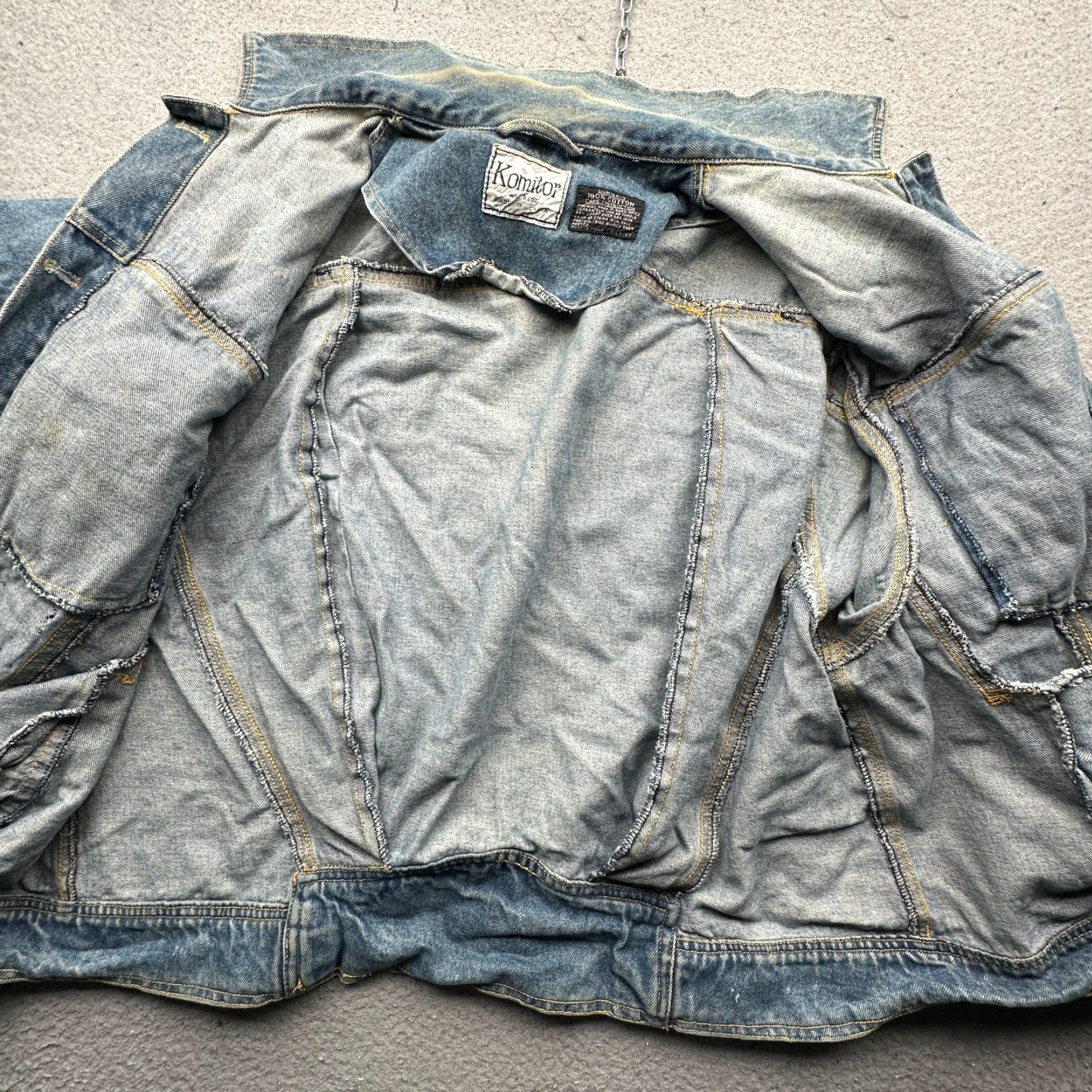 DAKS VINTAGE Komitor Denim Trucker Jacket Womens XL 90s Patchwork Patches Denim Jacket Casual Women XL Blue Size XL / US 12-14 / IT 48-50 - 7 Thumbnail