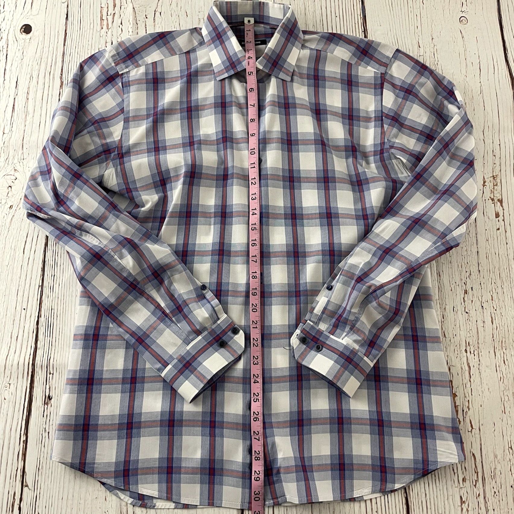 Jared Lang Jared Lang Plaid Shirt Button-Up Long Sleeve Men Large Blue White Red Colorful Cotton Size US L / EU 52-54 / 3 - 3 Thumbnail