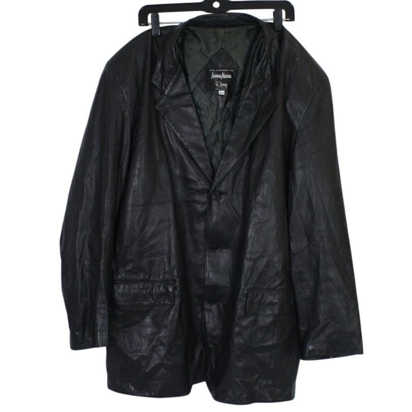 Vintage Remy Black Genuine Leather 3-Button Blazer Coat 48