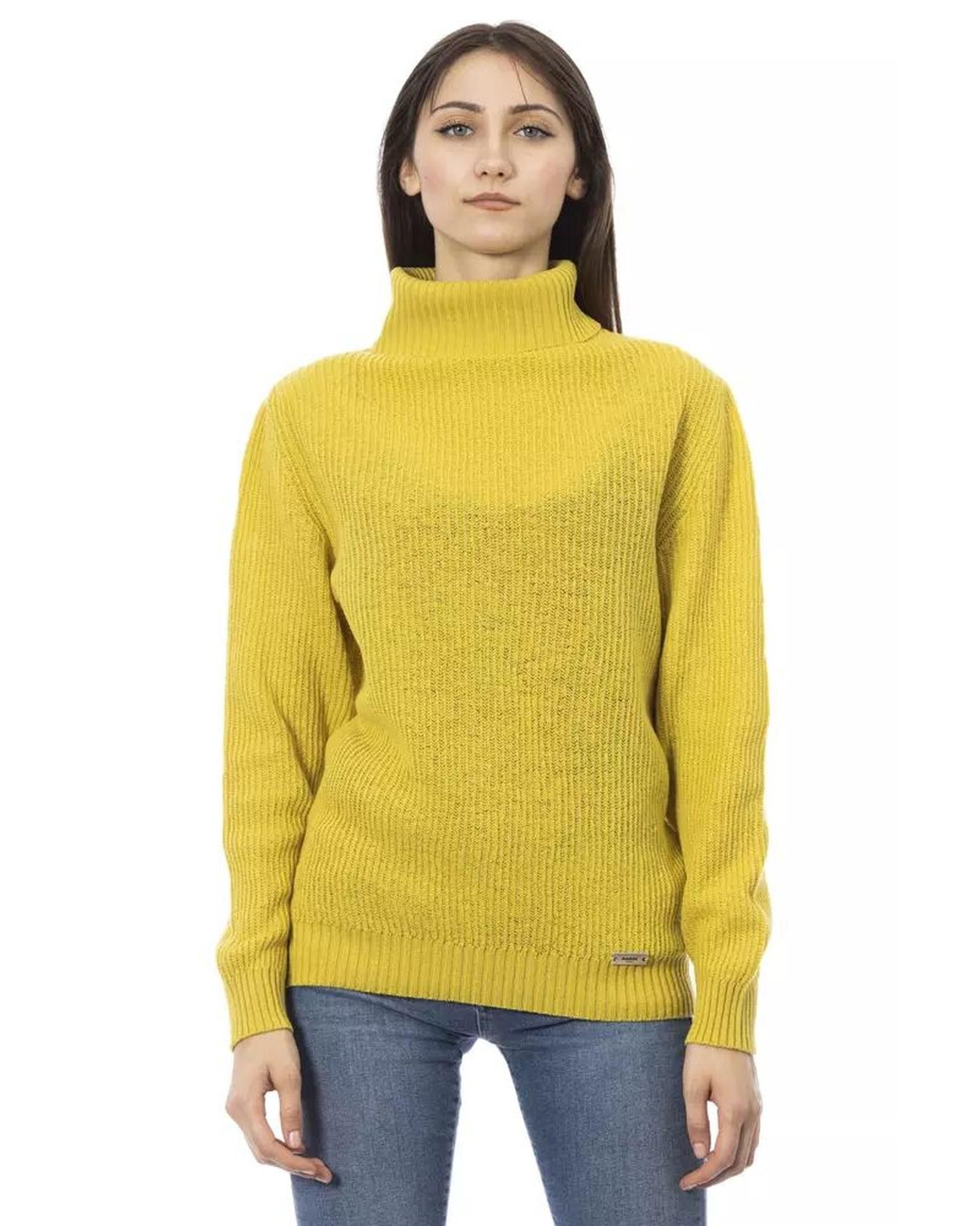 image of Baldinini Turtleneck Ribbed Wool Sweater in Yellow, Women's (Size Small)