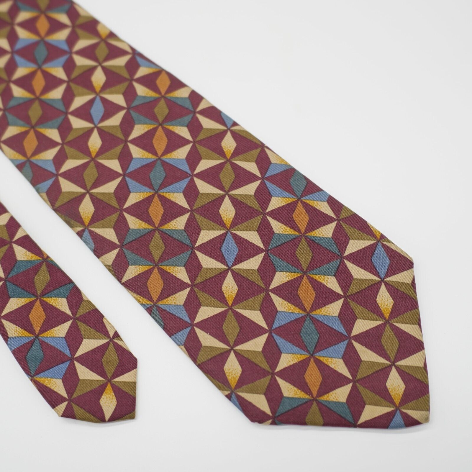 Jos. A. Bank Jos A Bank Executive Red Tan Green Geometric Print Silk Tie Size ONE SIZE - 1 Thumbnail