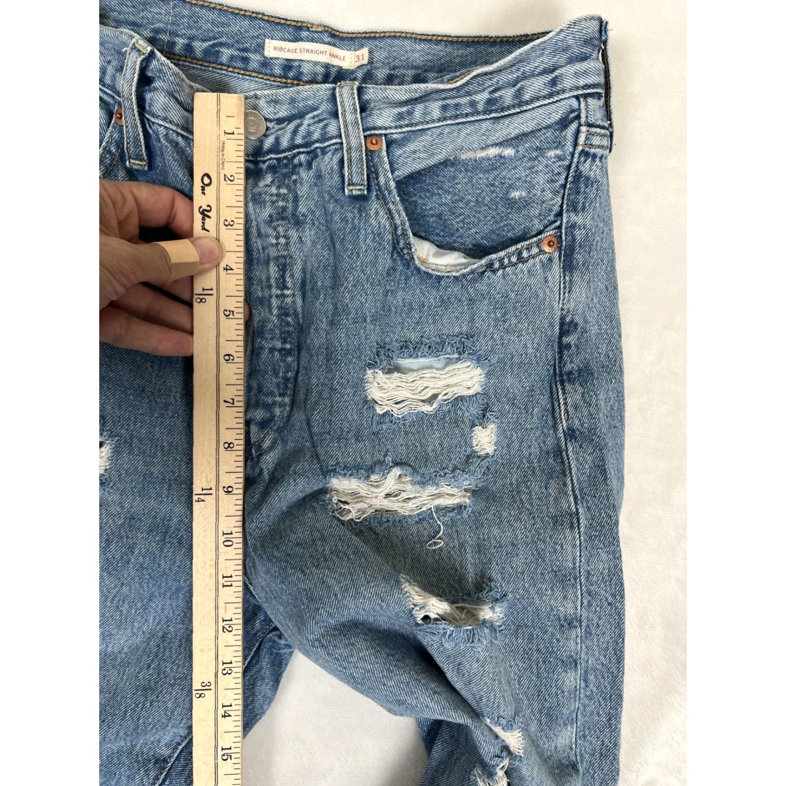 Levi's Levi's Ribcage Straight Ankle Jeans Womens 31 Blue High Rise Distressed Denim Size 24" / US 00 / IT 34 - 6 Thumbnail