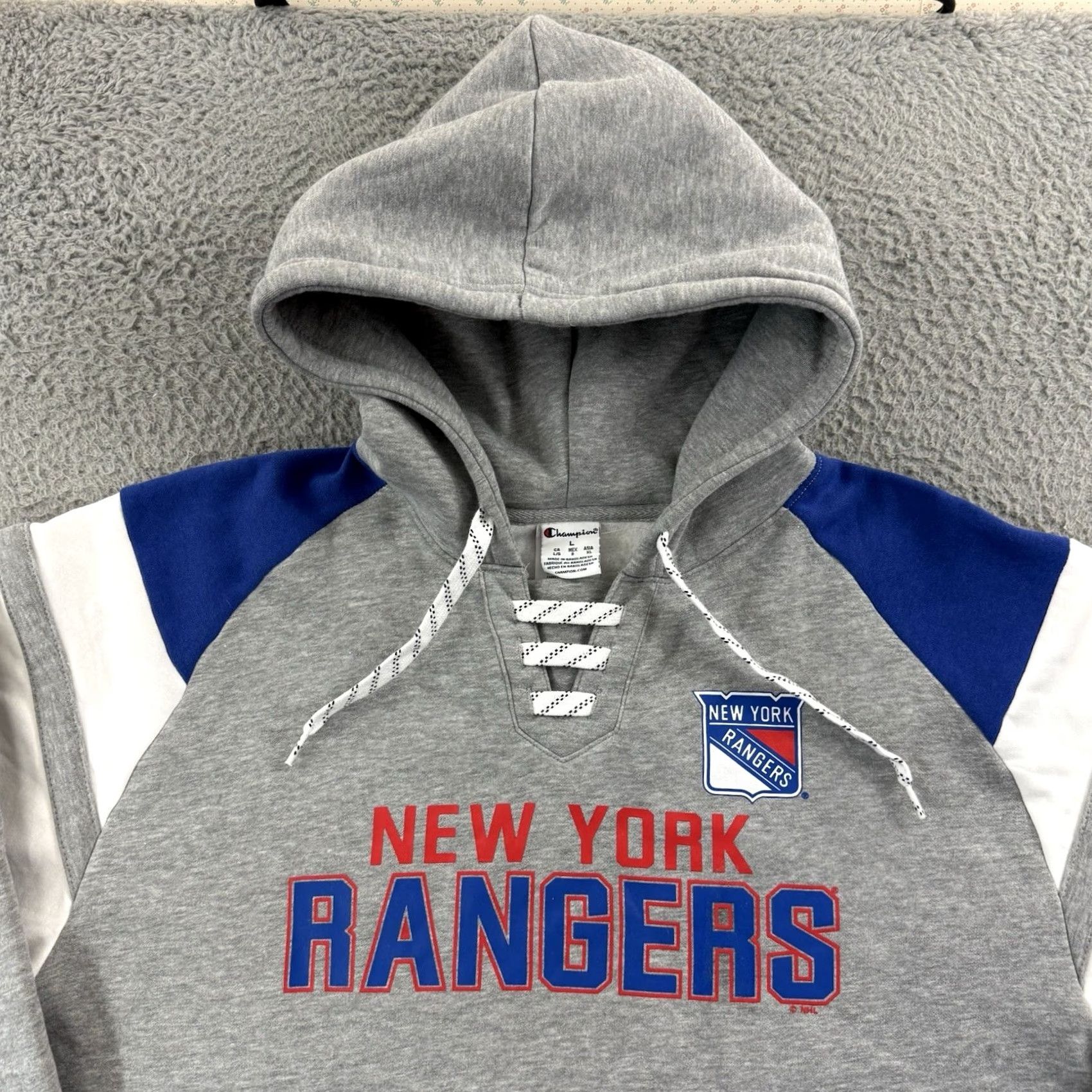 Champion VINTAGE Champion Reverse Weave Hoodie Men Large Gray NHL Hockey 90s Sports Logo Graphic Print Fire Heavyweight Sweatshirt Size US L / EU 52-54 / 3 - 3 Thumbnail