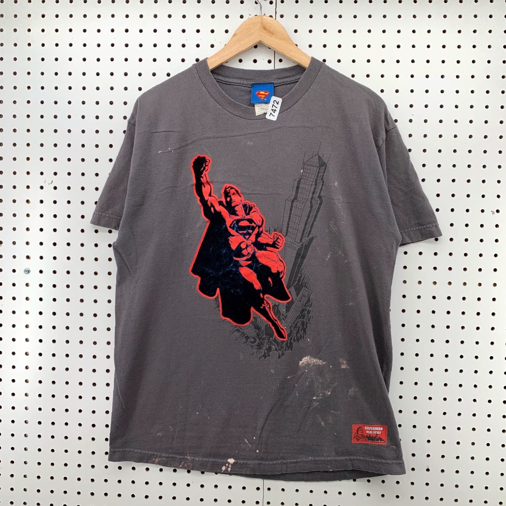 DC Comics Vintage 2003 DC Comics Superman T-Shirt Gray Distressed Graphic Mens Large Regular Solid Crew Neck Short Sleeve Size US L / EU 52-54 / 3 - 4 Thumbnail