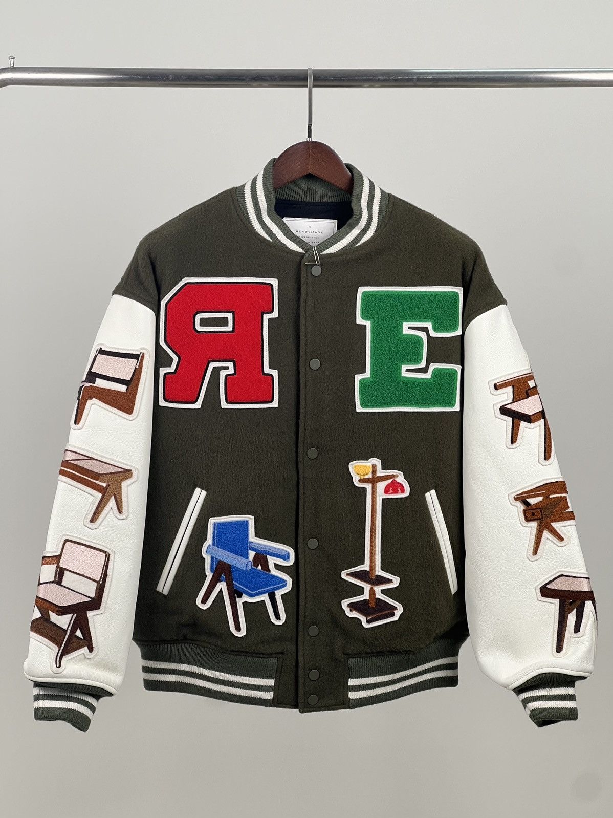 image of Readymade Chair Varsity Jacket M in Green, Men's (Size Medium)