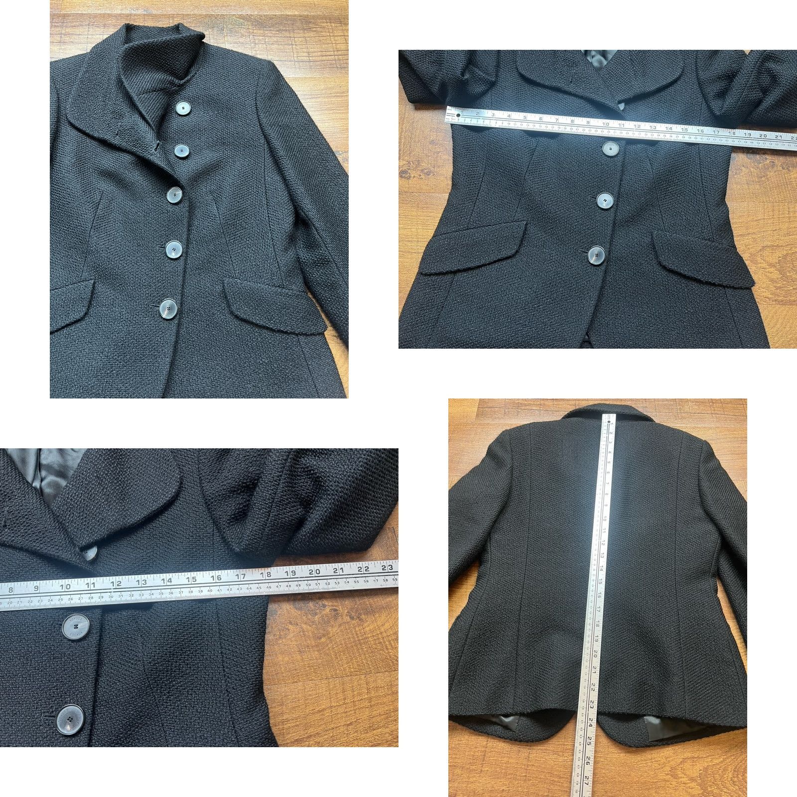 Escada VINTAGE ESCADA Women’s Wool Blazer Textured Knit Black Size 36, Single-Breasted, Button, Logo, Embroidered, Wool Jacket, Womens, Classic Designer Size XS / US 0-2 / IT 36-38 - 8 Thumbnail