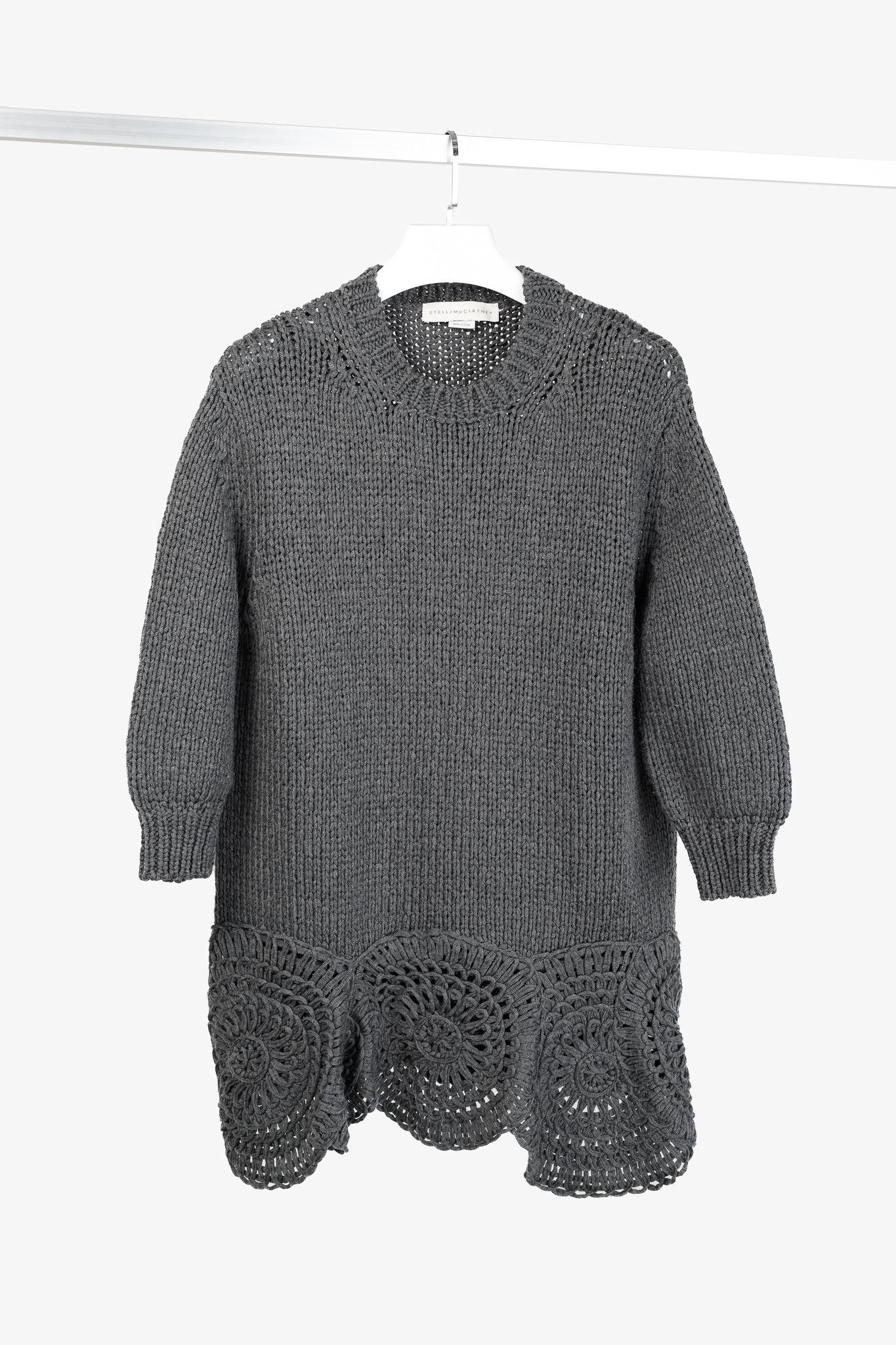 Stella McCartney Grey Oversized Crochet Trim Knit Sweater