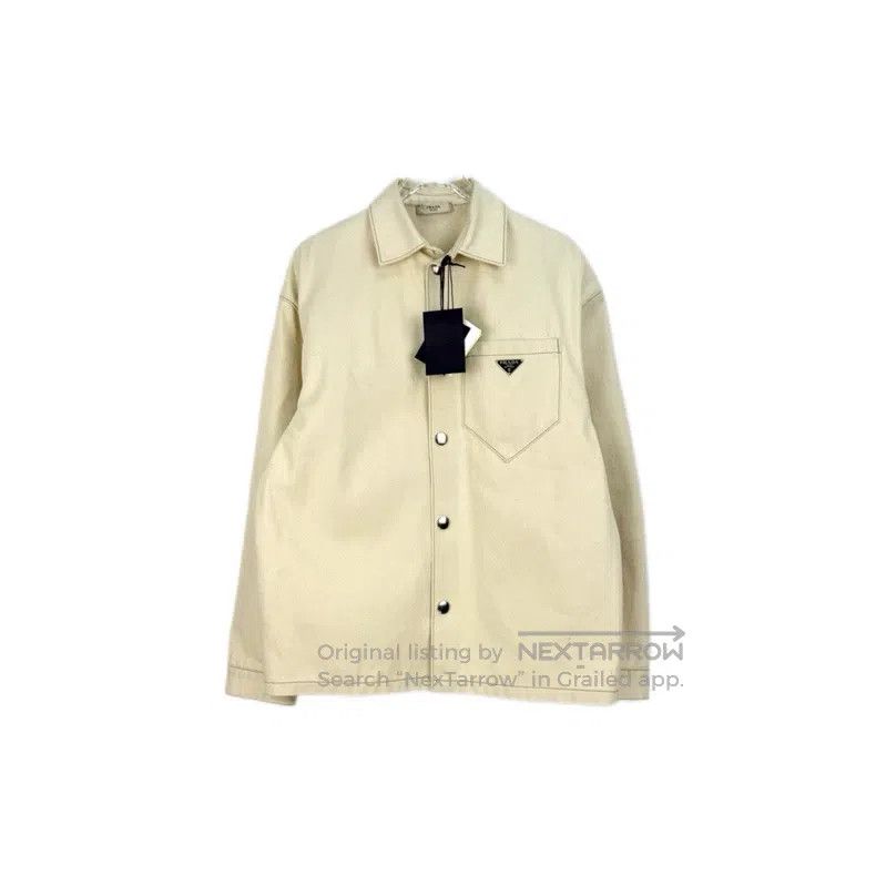 Prada Prada Beige metal triangle logo denim jacket Size US S / EU 44-46 / 1 - 1 Thumbnail