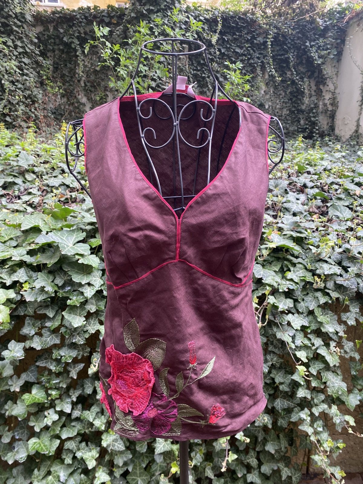 Vintage Burgundy vintage linen vest top Size M / US 6-8 / IT 42-44 - 1 Thumbnail