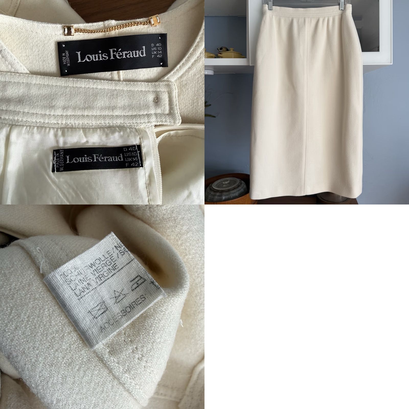 Louis Feraud VINTAGE Louis Feraud 2 Piece Ivory Wool Jacket & Skirt Suit Women 10 Size 32" / US 10 / IT 46 - 8 Thumbnail