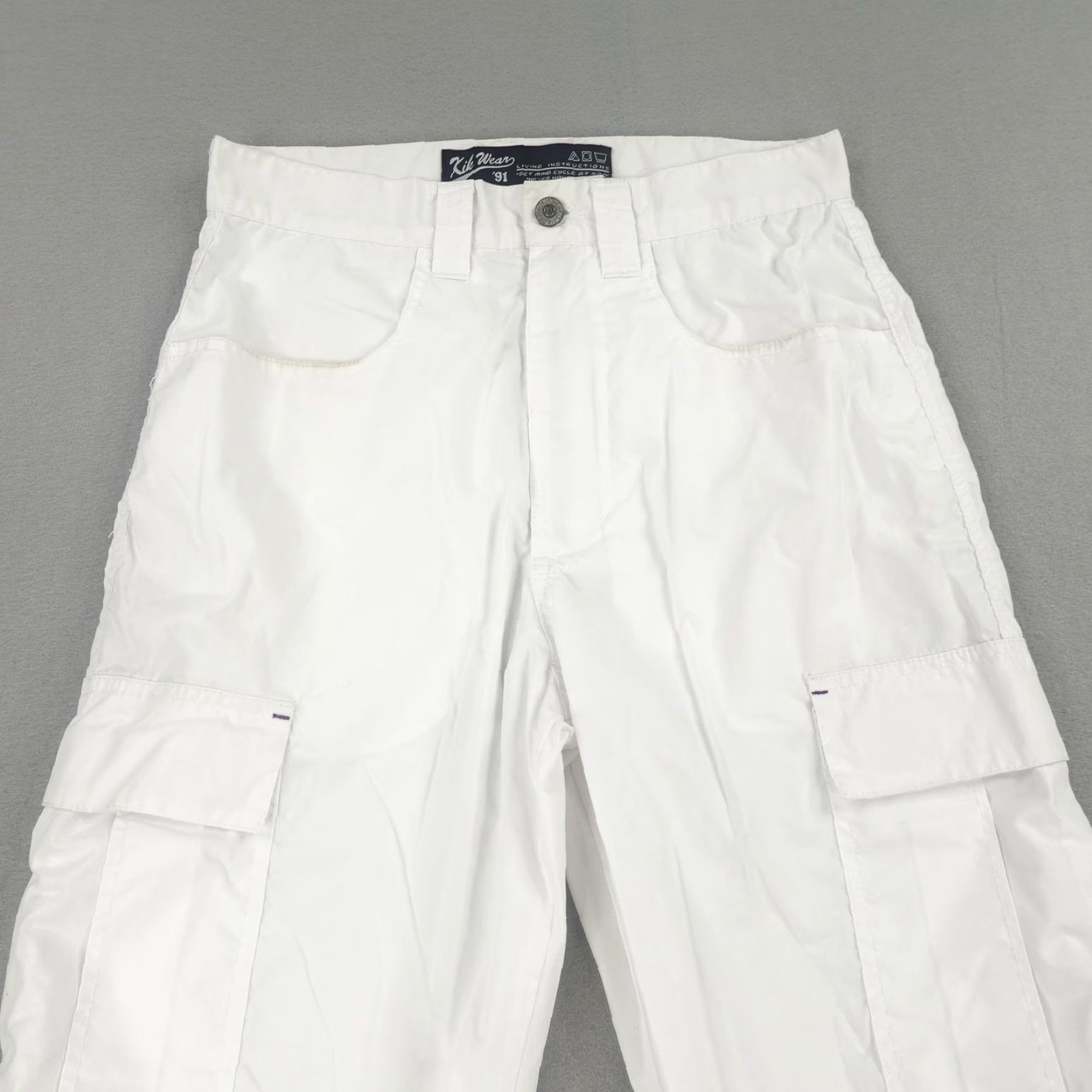 Vintage VINTAGE Kikwear Men's Cargo Pants 28 Waist White Cotton Nylon Baggy Rave Grunge Casual Size US 28 / EU 44 - 2 Thumbnail