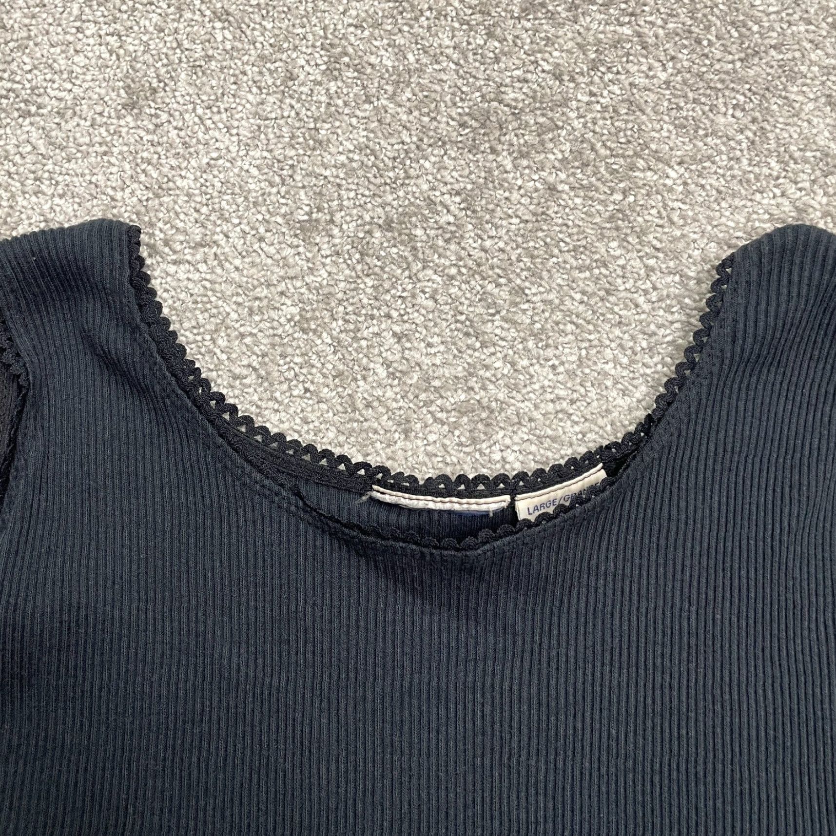 Faded Glory Faded Glory Tank Top Womens L Black Lace Trim Basic Knitted Sleeveless Shirt Casual | Regular Fit Size L / US 10 / IT 46 - 4 Thumbnail