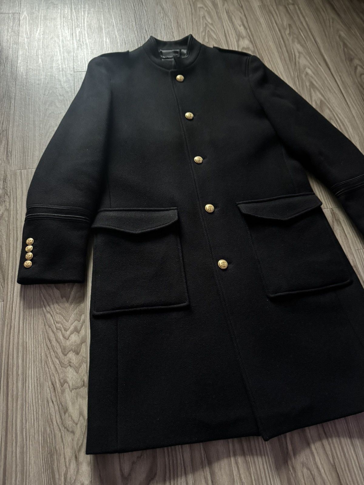 The Kooples THE KOOPLES Gold Button Military Coat in Black Wool Size US L / EU 52-54 / 3 - 2 Thumbnail