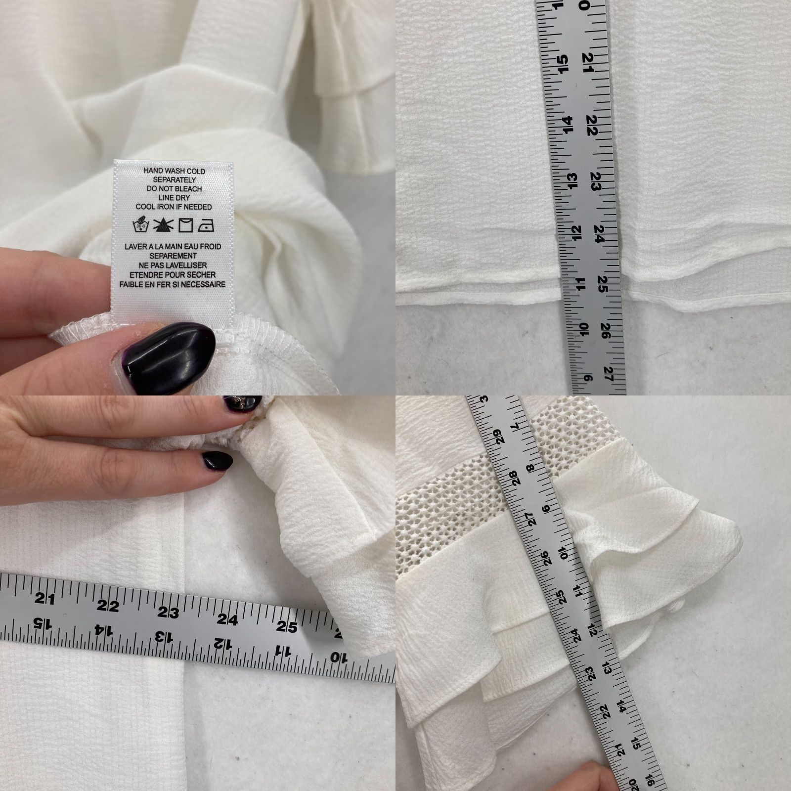 Vintage Pleione Blouse Women's White XL Ruffle Sleeve Crochet Detail Keyhole Feminine Size XL / US 12-14 / IT 48-50 - 8 Thumbnail