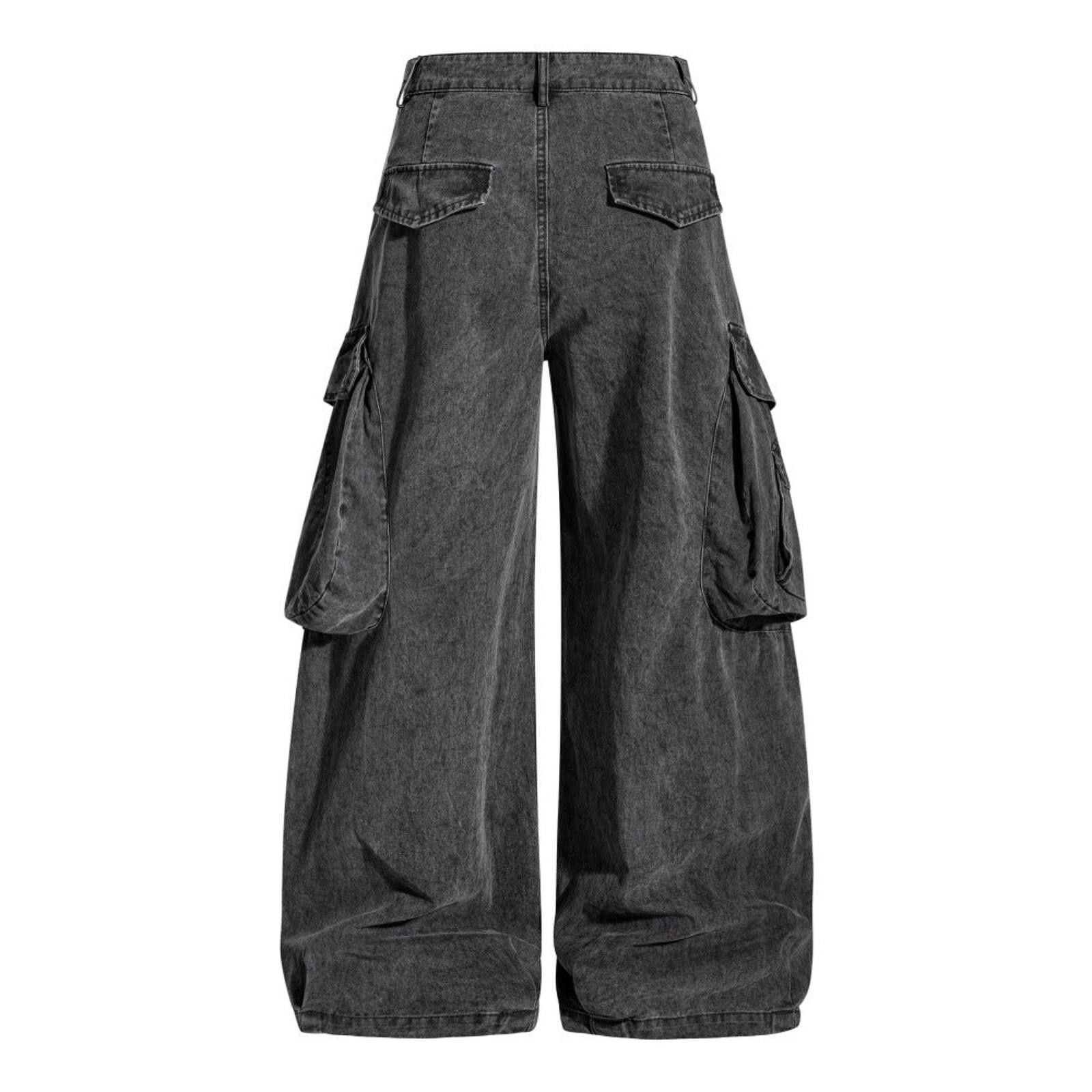 Japanese Brand Black Wide Leg Cargo Pants, Loose Fit Utility Trousers Size US 32 / EU 48 - 2 Thumbnail