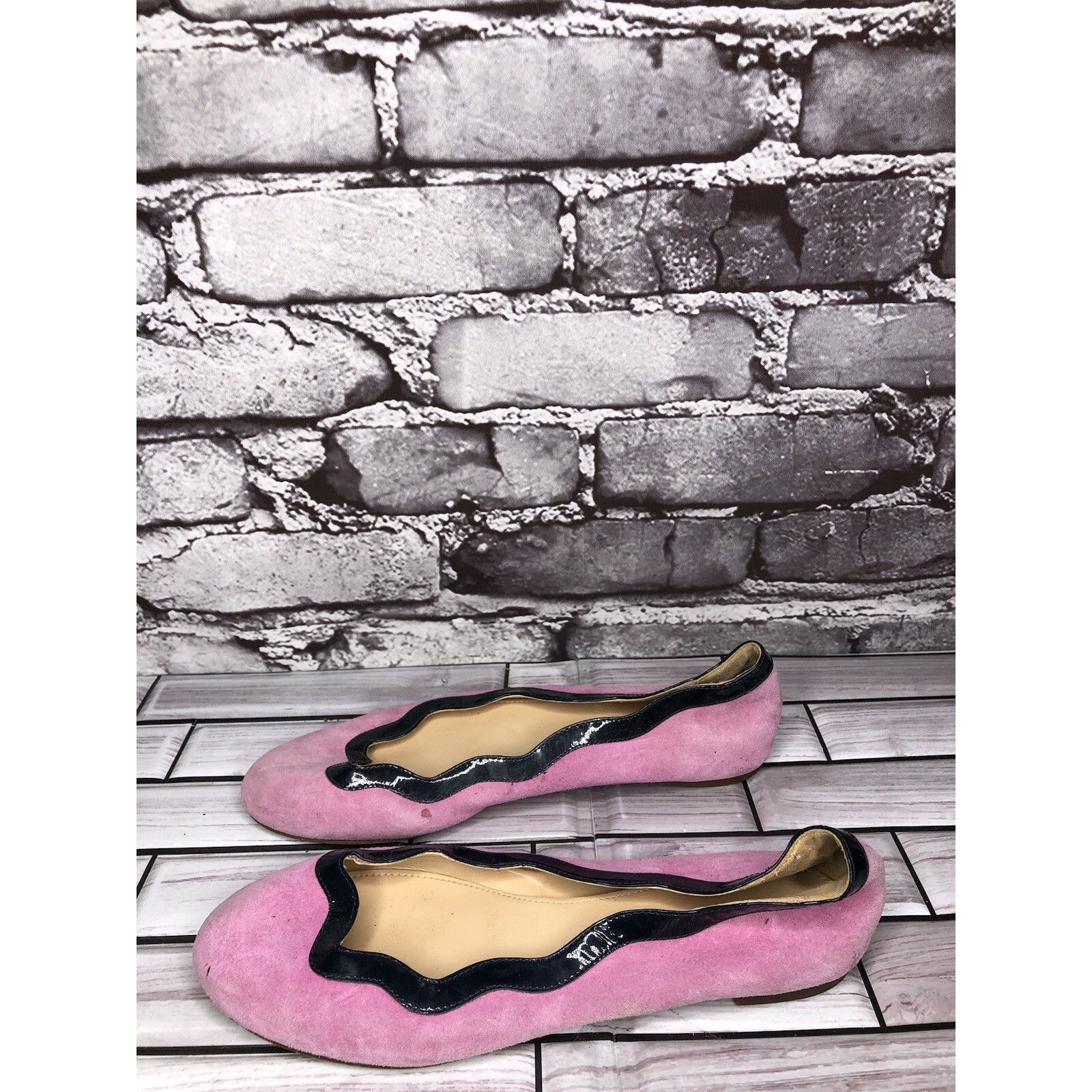 J.Crew J.CREW Pink Suede Leather Blue Scalloped Ballet Flats Shoes Size US 5 / IT 35 - 1 Thumbnail