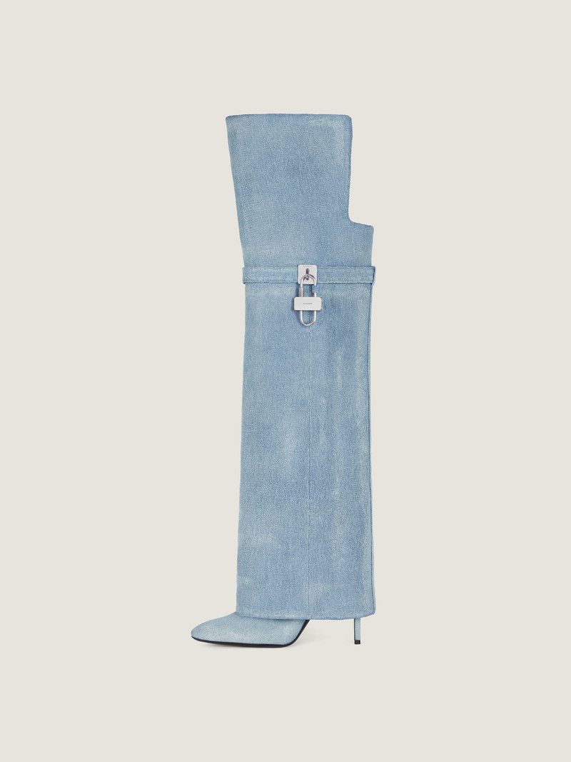 Givenchy o1w1db10326 Shark Lock Stiletto OTK Boots in Blue Size US 6.5 / IT 36.5 - 2 Thumbnail