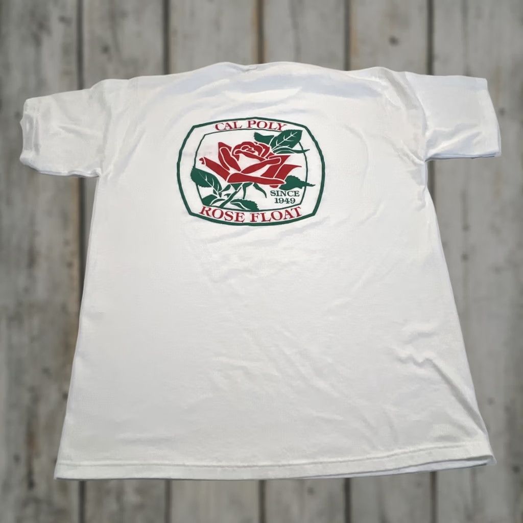 Jerzees VINTAGE Cal Poly Rose Parade T Shirt XL Unisex White 1990s Jerzees Double Side Graphic Single Stitch Size US XL / EU 56 / 4 - 1 Thumbnail