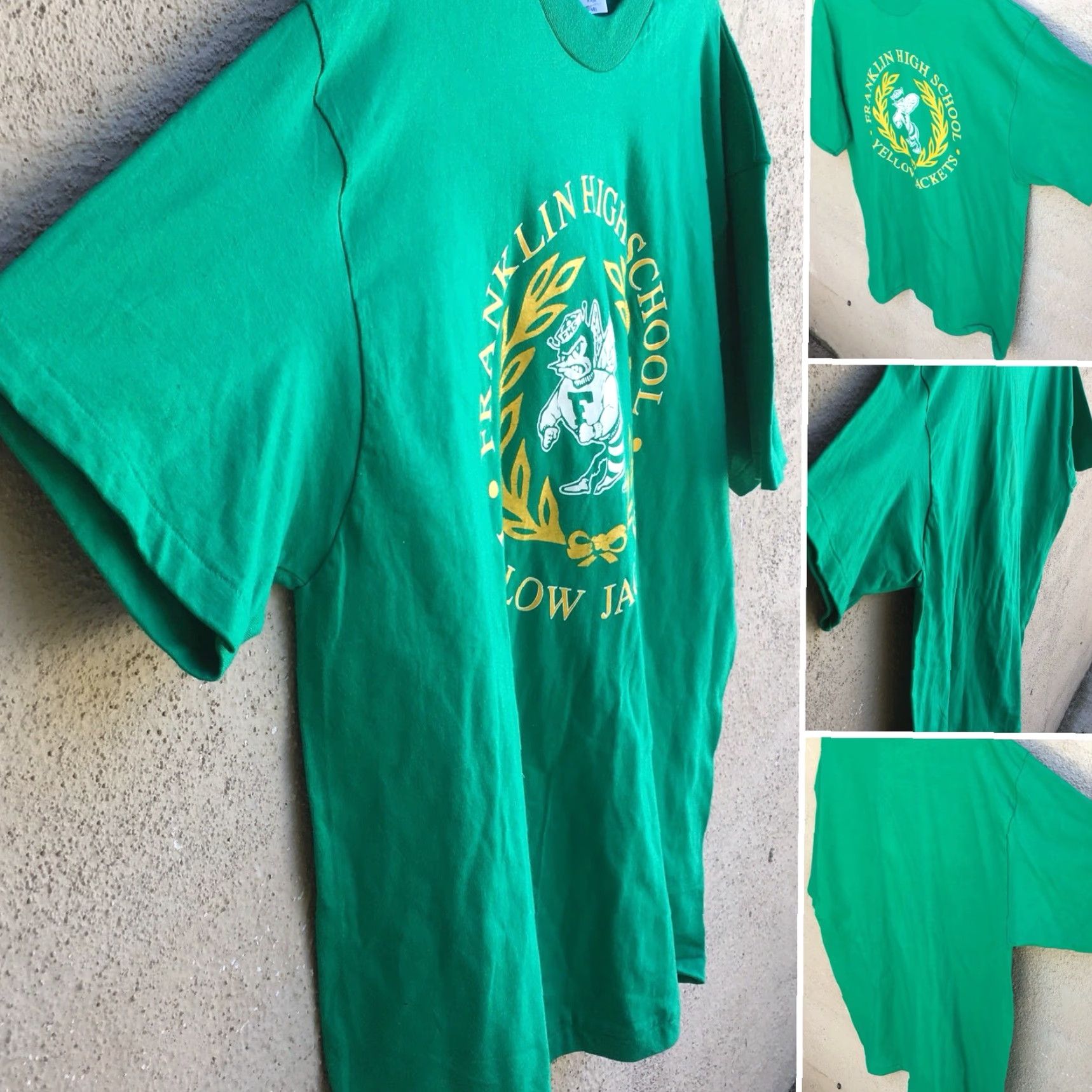 Hanes VINTAGE Franklin High School Yellow Jackets T-Shirt Green XL Hanes BEEFY-T 80s 90s Mens Shirt Graphic Tee Chicago? Size US XL / EU 56 / 4 - 4 Thumbnail