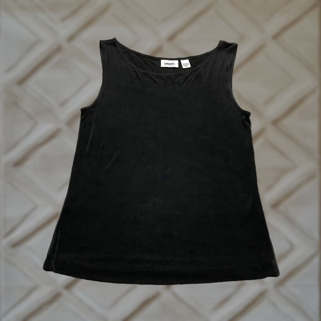 Vintage Chico's Traveler Basic Knitted Tank Top Womens 1 Black Round Neck Stretch Casual Shirt Sleeveless Strappy Logo Regular Size M / US 6-8 / IT 42-44 - 1 Thumbnail
