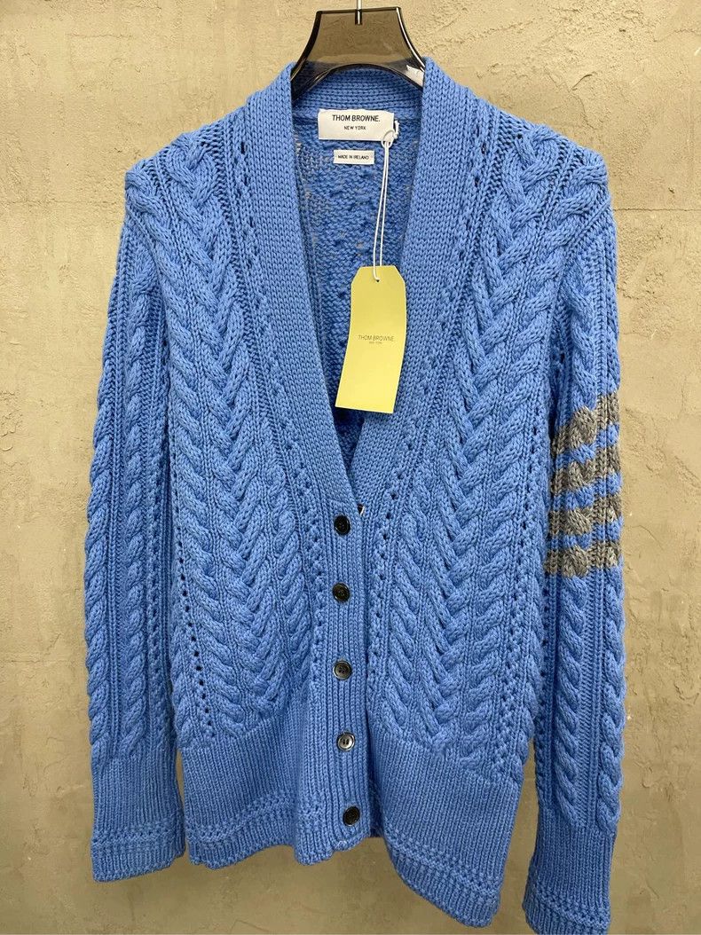 Thom Browne Thom browne Sea blue four-striped wool knitted cardigan jac Size XS / US 0-2 / IT 36-38 - 3 Thumbnail