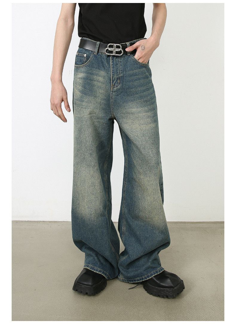 Japanese Brand Retro blue washed men's loose straight wide-leg jeans Size US 34 / EU 50 - 4 Thumbnail