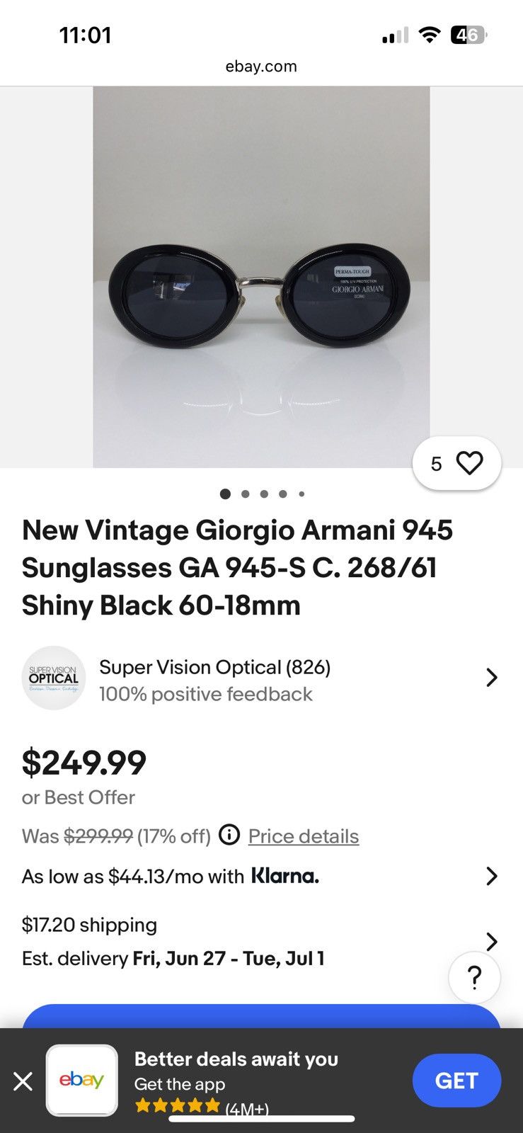 Giorgio Armani × Vintage Vintage Giorgio Armani Black Sunglasses Size ONE SIZE - 8 Thumbnail