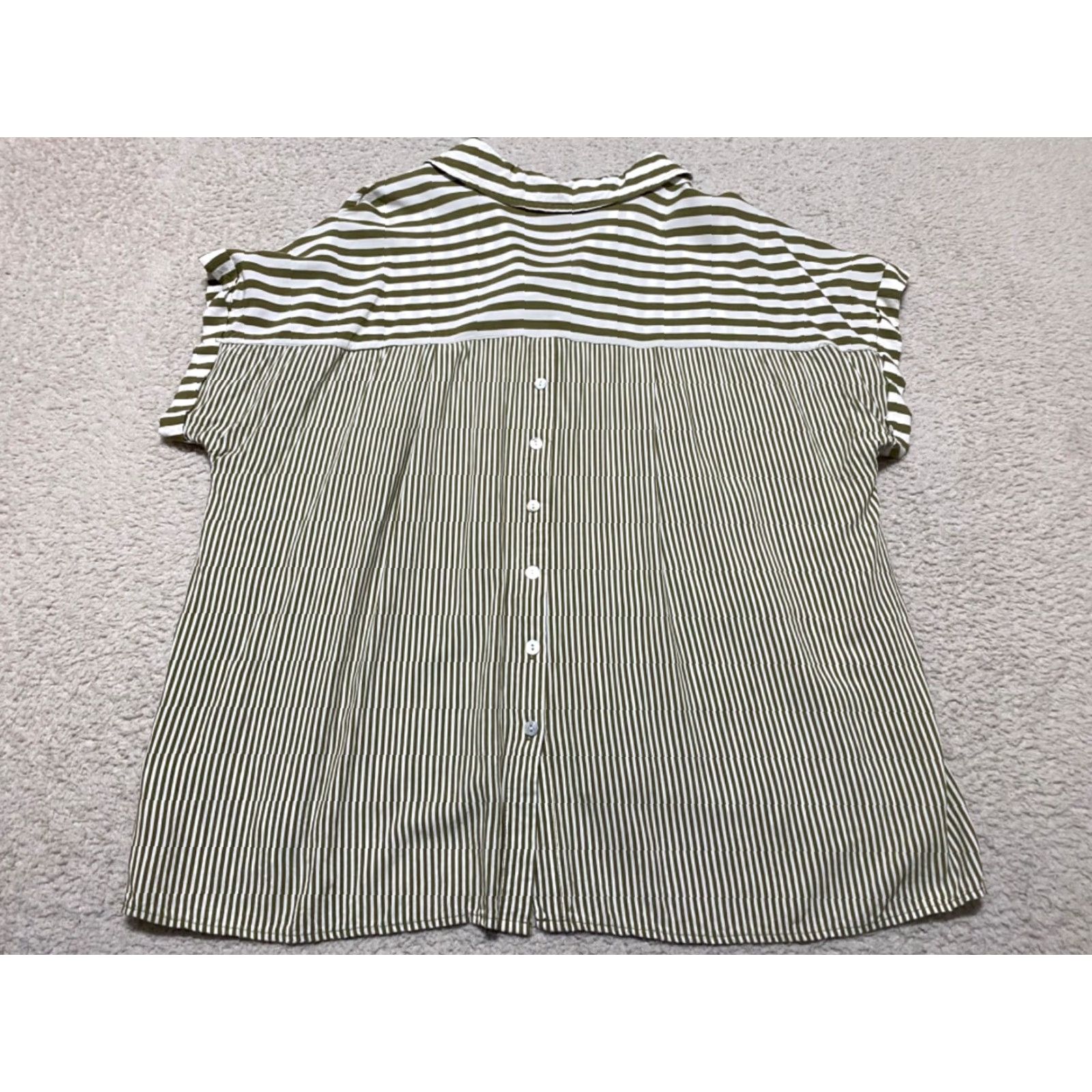 Vintage Jane and Delancey Womens 1X Plus Shirt Green Striped S/S Collared Pullover Size XL / US 12-14 / IT 48-50 - 7 Thumbnail