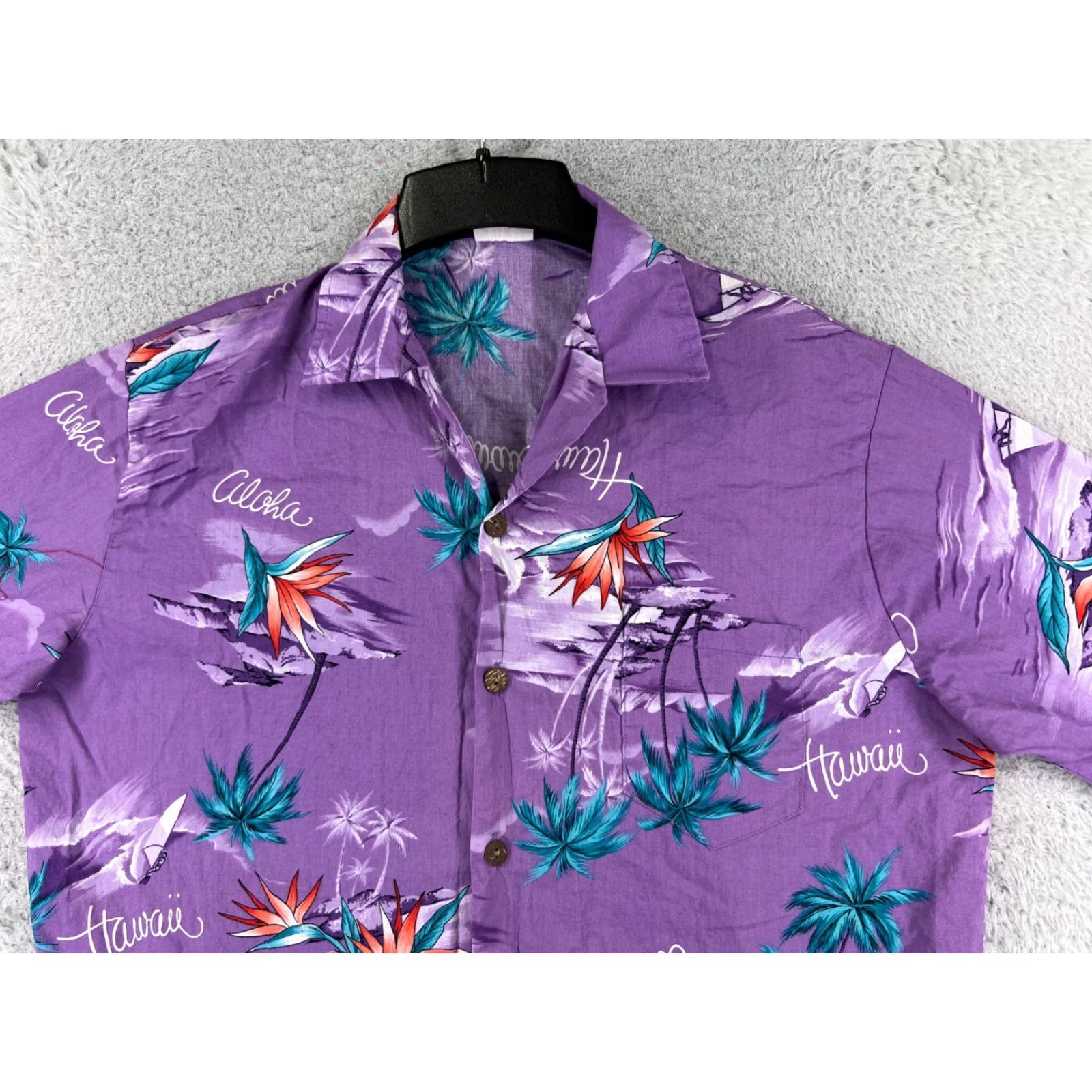 Vintage Pacific Local Button-Up Shirt Adult Large Purple Palm Bird Paradise Hawaiian Size US L / EU 52-54 / 3 - 4 Thumbnail