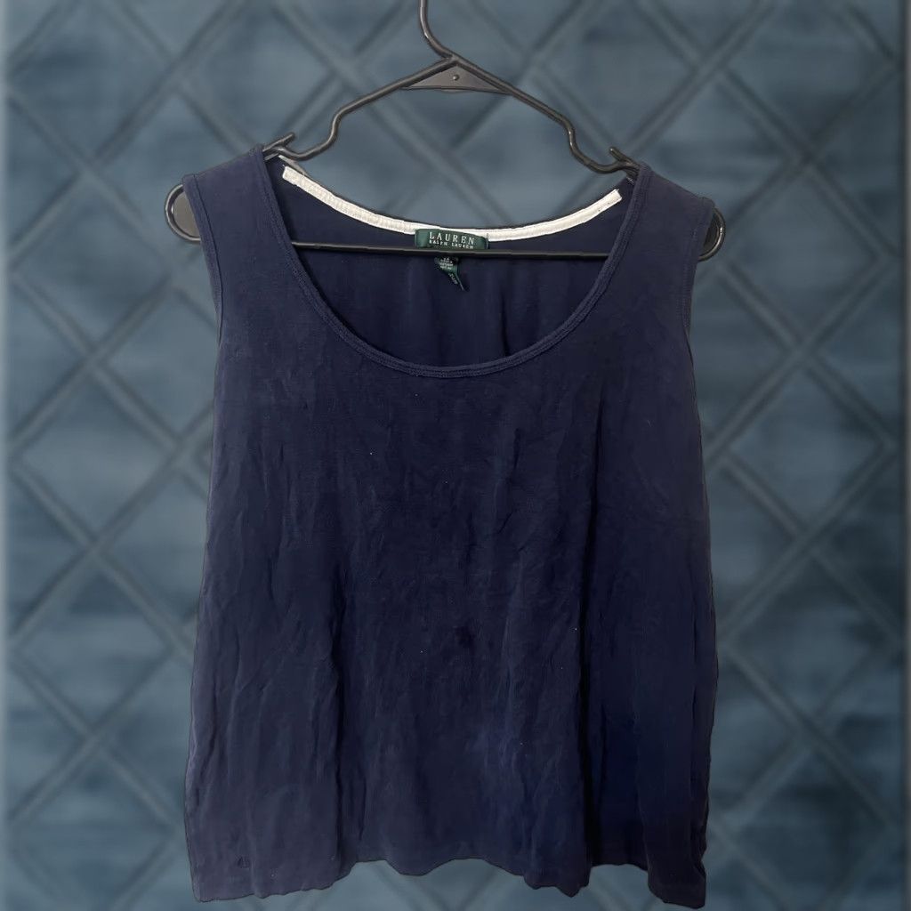 Ralph Lauren VINTAGE Ralph Lauren Tank Shirt Women 2X Navy Blue Sleeveless V-Neck Plus Size Size XXL / US 16-18 / IT 52-54 - 1 Thumbnail