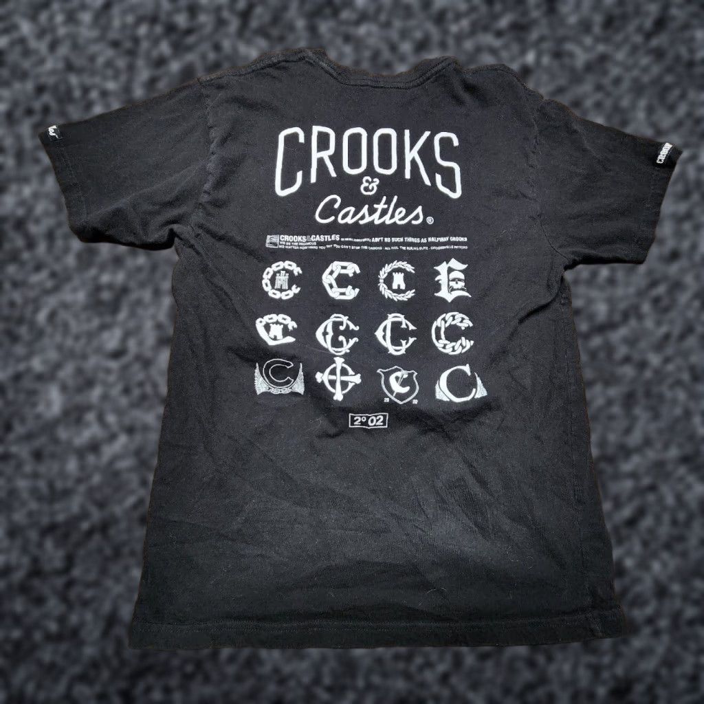 Crooks & Castles CROOKS & CASTLE Mens M Black All Over Logo Double Sided Crewneck T Shirt Size US M / EU 48-50 / 2 - 1 Thumbnail