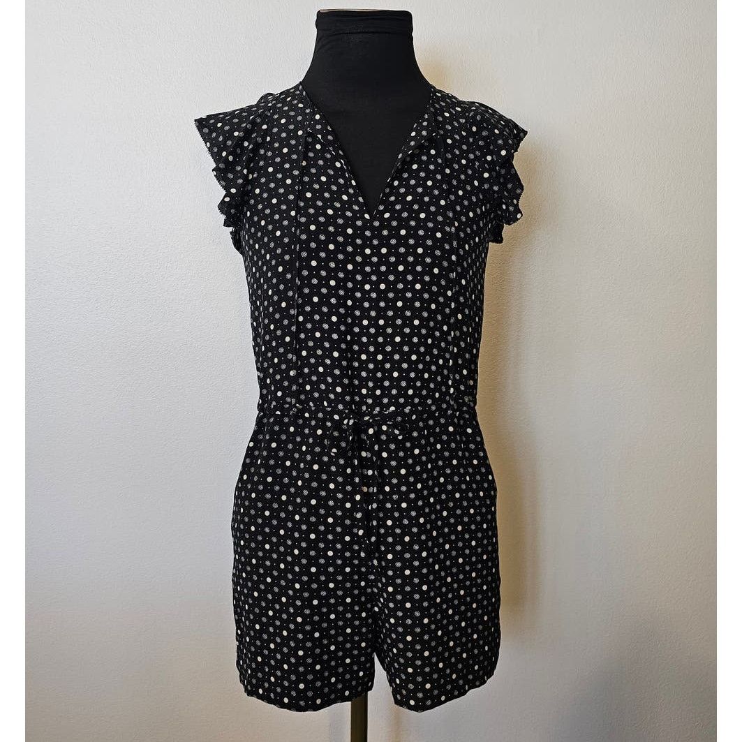 Madewell EUC Madewell Silk Black Polka Dot Petalplay Romper XXS Size 24" / US 00 / IT 34 - 2 Thumbnail