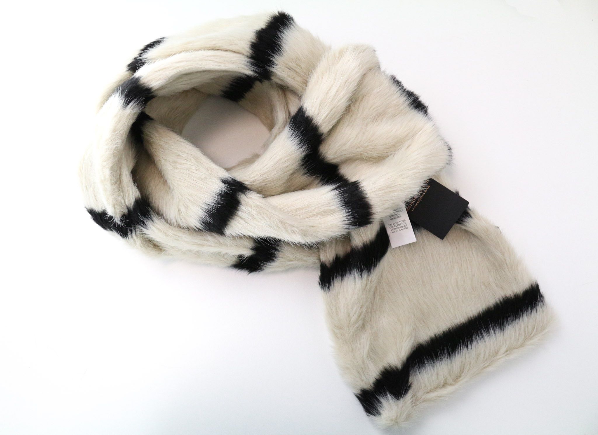 Maison Scotch OS Beige Brown Striped Faux Fur Scarf 74447 Size ONE SIZE - 3 Thumbnail