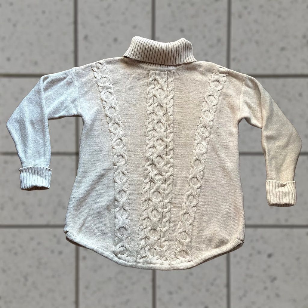 Vintage LL Bean Womens Large Beige Cotton Cable Knit Turtleneck Sweater Size L / US 10 / IT 46 - 1 Thumbnail